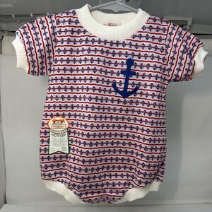 Vintage Health Tex Red and Blue Anchor Pattern Romper Size 12 Months